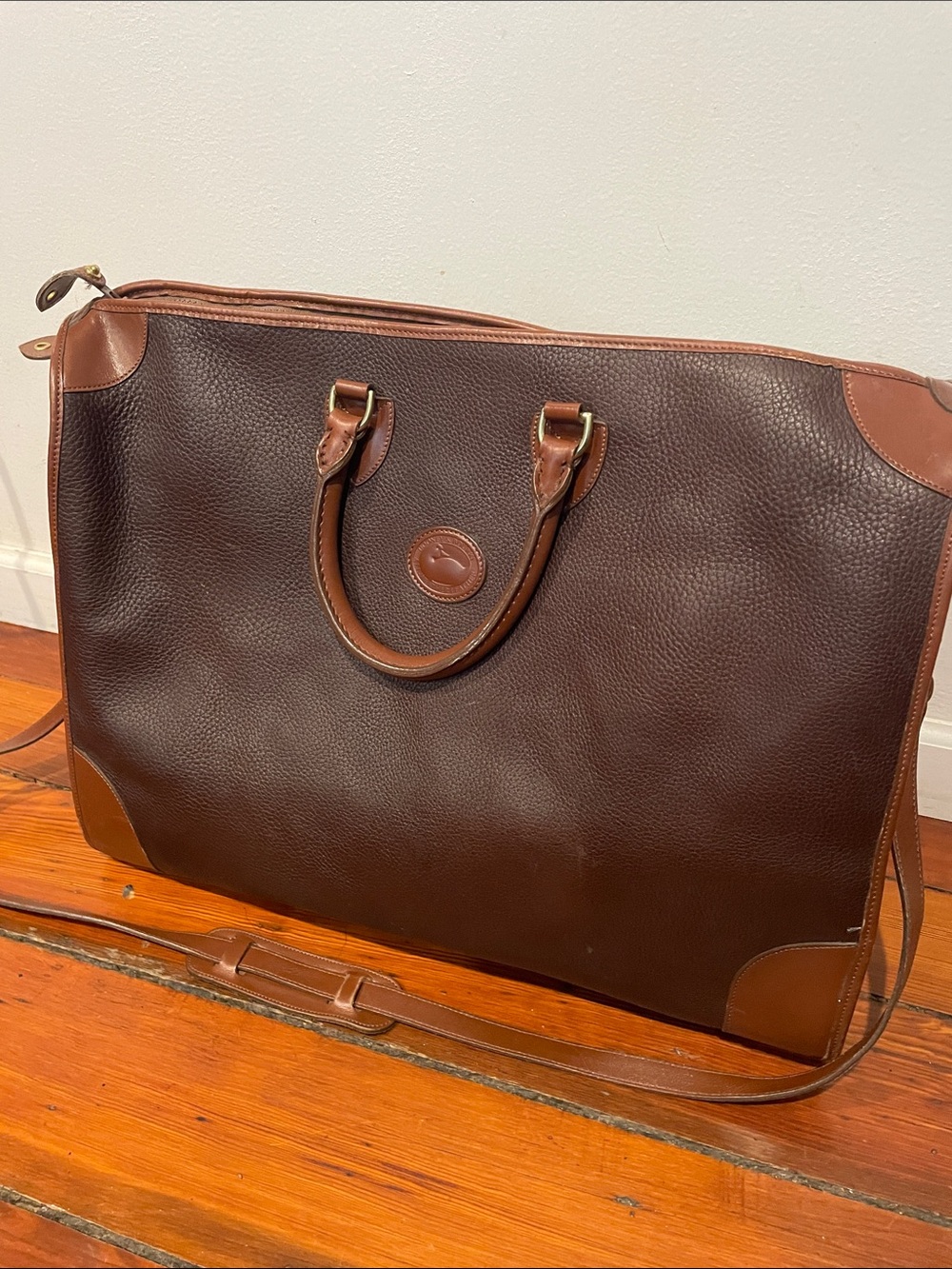 Dooney & Bourke Dark Brown Leather Weekender with Tan Trim